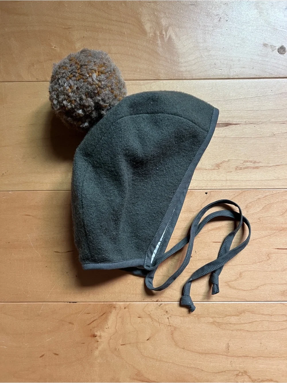 Briar wool Olive Green Pom-Pom Winter Hat with Chin Ties